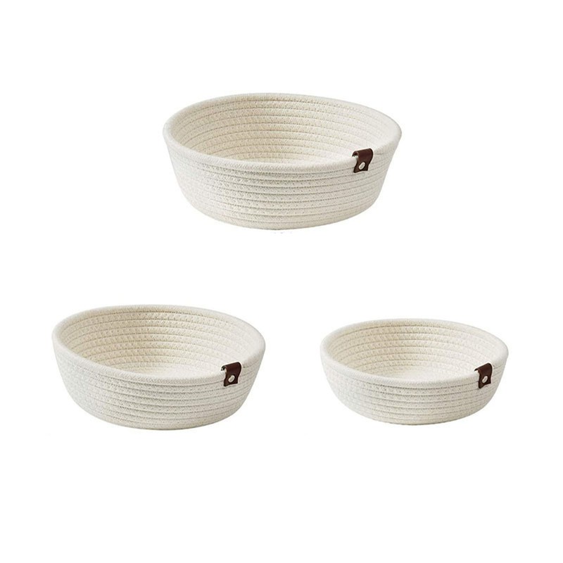 3 Piece Cotton Rope Woven Storage Basket Set Round Cotton