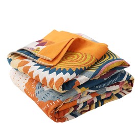 Boho 100% Cotton Muslin Blankets for Adults 4-Layer Gauze 80 x 90 Inches Summer Bed Blanket Geometric Spiral Decor Soft Cozy for Sofa Bed Coverlet Both Sides (Boho Stars, 80 x 90 in)