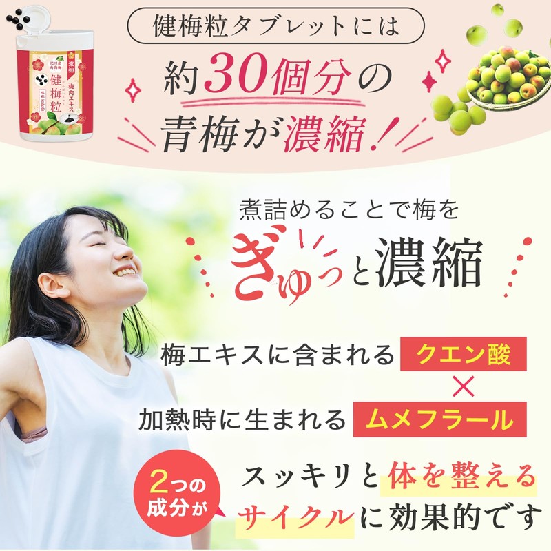 梅肉エキス 梅エキス 梅肉エキス粒 健梅粒 塩分不使用 和歌山県産 飲みやすい粒タイプ サプリメント 約120粒 30g