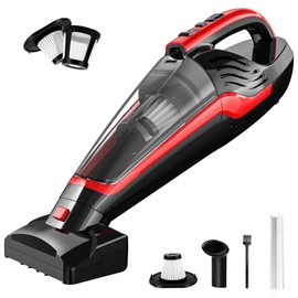 Powools Handheld Vacuum Cordless, Pet Hair, 17 x 4.6 x 6.6 in | Carpet, Couch, Stairs, Motorized Brush, Reusable Filters, Multi Accessories, Red