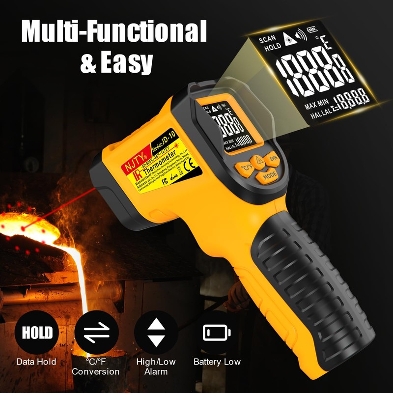 NJTY Infrared Thermometer Gun, -58℉ to 1472℉, High Precision, Non-Contact
