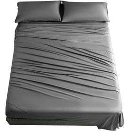 SAKIAO 100% Egyptian Cotton Sheets Full Size, Luxury Sheets 1000 Thread Count Cotton Sheets, Hotel Quality Sateen Weave, Hotel White Sheets with Elasticized Deep Pocket (Dark Grey, Full)