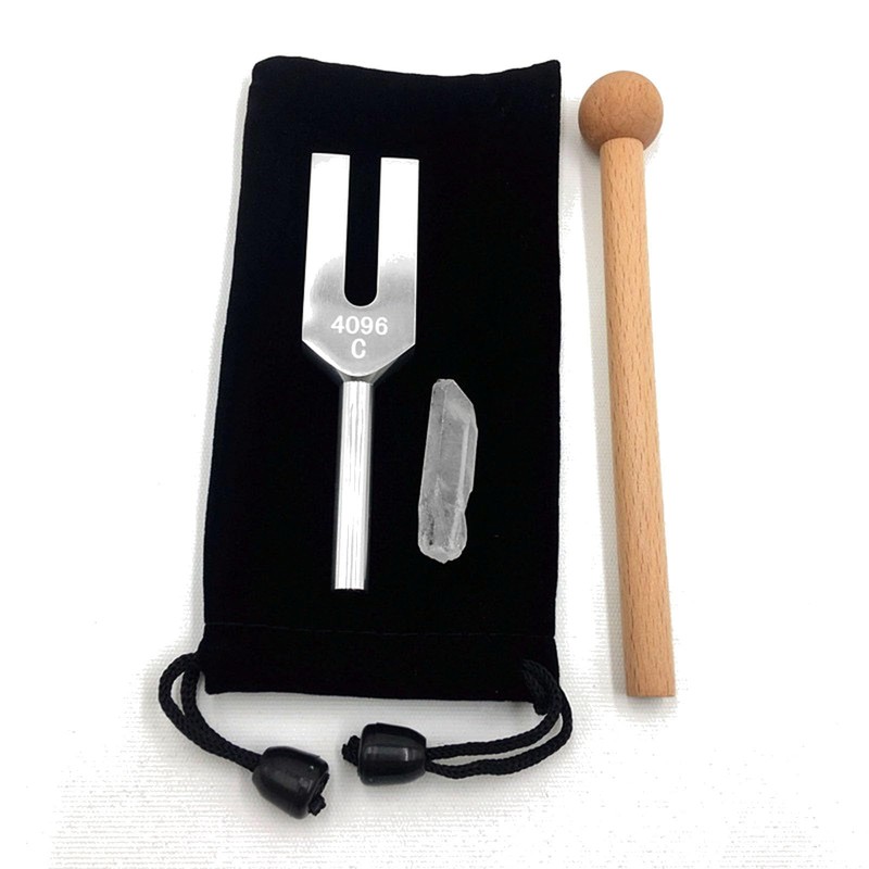 Tuning Fork Crystal Tuner 4096hz Mallet with Natural Crystal, Rubber