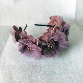 DANRENPANG Solid Color Simulation Garland Bridal Mesh Headband Girls Curled Flower Core Flower Headband Performance Hair Accessories (Purple, 18CM+7CM)