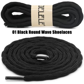 DELELE 2 Pair Round Wave Shape Non Slip Heavy Duty and Durable Outdoor Climbing Shoelaces Black Hiking Shoe Laces Shoestrings-47 inch