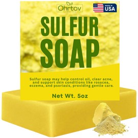Sulfur Soap Bar – Sulfur Face & Body Wash for Acne – Sulphur Exfoliating Facial Cleanser Absorbs Excess Oil, Reduces Breakouts, & Cleanses Skin – Natural Acne Soap Skincare, 5oz Bar Made in USA