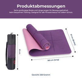 Habib Gruppe Premium Yogamatte Rutschfest 183x61 cm - Ökologische Sportmatte für Pilates & Yoga - Inkl. Tragegurt und Tasche - Ideal für Fitness & Gymnastik - Reise-Freundlich - Airex-kompatibel
