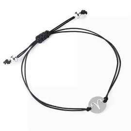 Silver Star Sign Black Rope Disc Bracelet - Sagittarius (23rd November - 21st December) - Zodiac Constellation Horoscope Celestial Astrology Jewellery - Women Men Gift