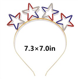 Mllxon 4th of July Headband Patriotic Hairband Crystal Red White Blue Stars Headband Independence Day Star Headpiece