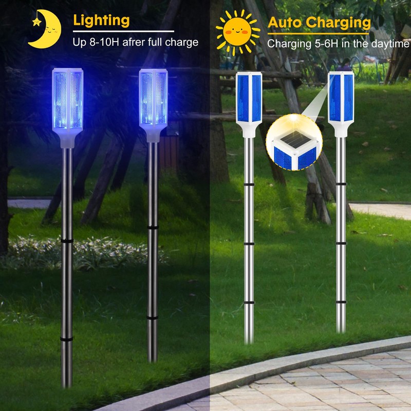 Macarrie 6 Pcs Solar Powered Driveway Markers Reflector Lights Landscape