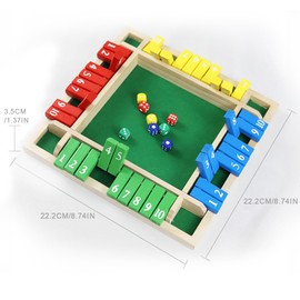 ARTGHJL Shut The Box Game 4 Players, Wooden Board Game, Shut The Box Dice Game, Wooden Dice Game, Mathematics Educational Toy, 8 Dice Folding Board Dice Game for Home, New Year, Party or Bar