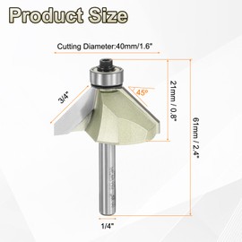 sourcing map 45 Degree Chamfer Router Bit 1/4 Inch Shank 3/4" Cutting Edge Carbide Tip with Bearing for Woodworking Milling Cutter Tool, Gold