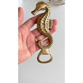 6" Antiqued Brass Sea Horse Bottle Opener, Coastal Barware