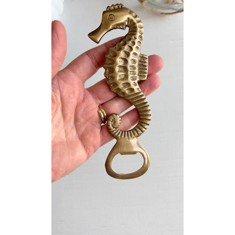 6" Antiqued Brass Sea Horse Bottle Opener, Coastal Barware