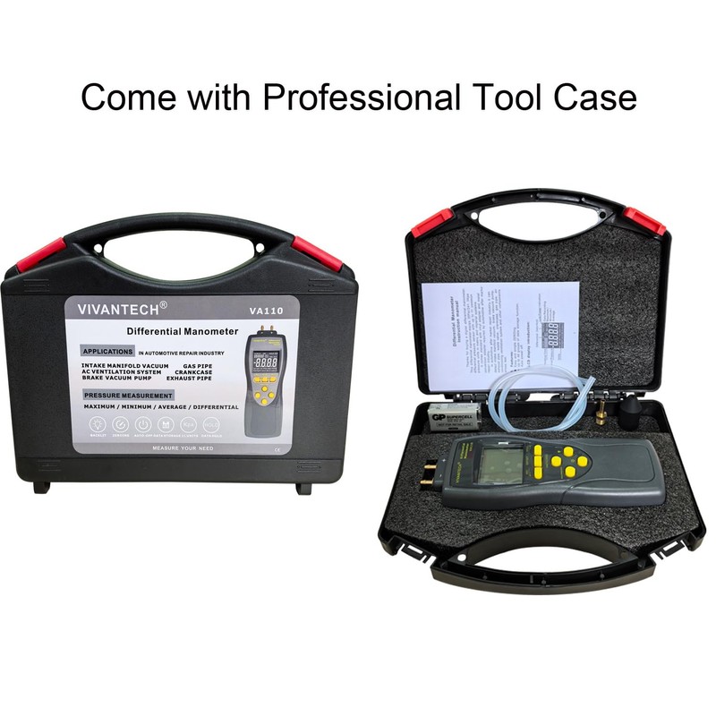 VIVANTECH VA110 Manometer HVAC Gas Pressure Tester Pressure Differential Gauge