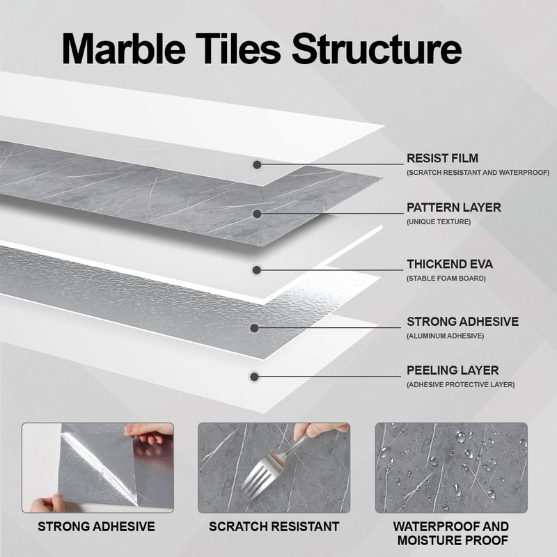 proprodiudiu 10PCS Peel and Stick Backsplash Marble Wall Tiles 23.6"x11.8"