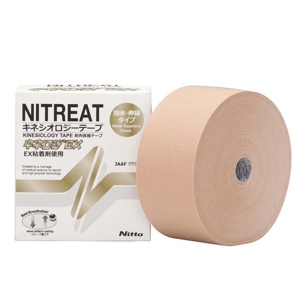Nitoms NKEX-75L Kinerogo EX Muscle Protection Tape, Elastic, Long, Peel Resistant, Rash Resistant, Sweat Resistant, Repositionable, Beige, Width 3.0 inches (75 mm) x Length 12.4 ft (31.5 m), 1 Roll