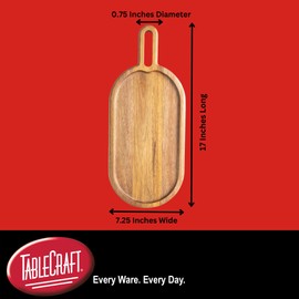 Tablecraft Oblong Wood Serving Tray, Wooden Platter for Appetizer, Cheese Board, Charcuterie and Party Decor, Rustic Acacia Finish, Commercial Foodservice Restaurant Use, 7.2 Wide, 17" Long, Brown