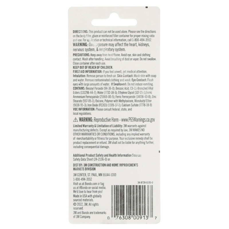 Bondo Red Cream Hardener – 0.75 oz Tubes, Color-Changing Indicator