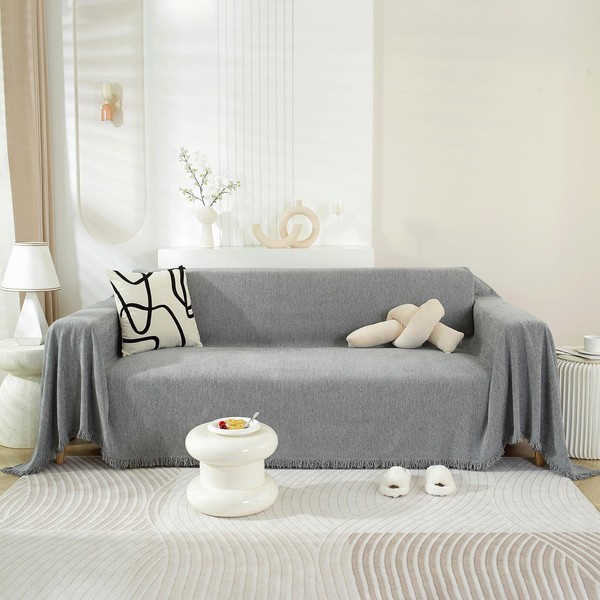 VClife Boho Light Gray Couch Cover for Dog, Chenille Sectional