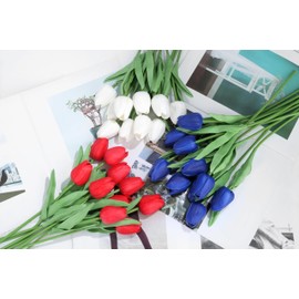 AWARDSEN 20pcs Artificial Tulips Patriotic Flowers for 4th of July Decor Fake Tulip Independence Day Slik Tulips Memorial Day Table Centerpiece Decor(Red White and Blue Flowers)