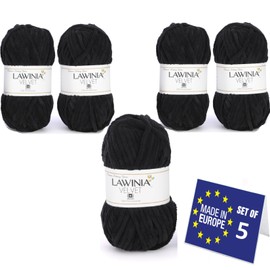 LAWINIA Premium Soft Chenille Yarn Chunky for Knitting, Thick Velvet Yarn, Does NOT SHED, Plush Crochet Chunky Wool, Fluffy Wool for Baby Blanket, Bag, Accessories, Amigurumi, Pack of 5 - Each 65m