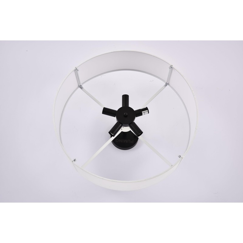 PUMING 19.7" 5-Light Black Drum Chandelier with Modern White Linen