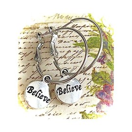 Silver Lever Back Hoops Dangle Believe Earrings Love Religion Holiday Jewelry Earrings for Women #3298FE446