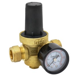 Inta PRVG15 Pressure Reducing Valve with Gauge, 15mm Brass, Water Pressure Control (Single)