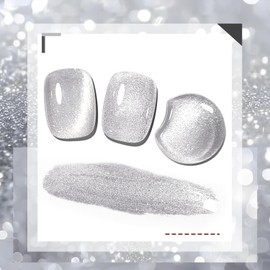 JODSONE 10ml Cat Eye Gel Nail Polish Glitter Silver Gel Polish with Magnet Soak Off U V Lamp Silver Shimmer Gel Nail Polish Nail Art Manicure Salon DIY Home