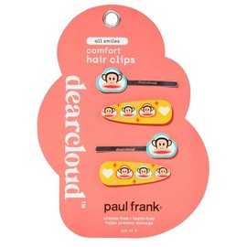 dearcloud x Paul Frank Crease-Free Hair Clips Set of 4 – No Crease Hair Clips for Women, Teeth-Free & Secure Hold for Styling (All Smiles)