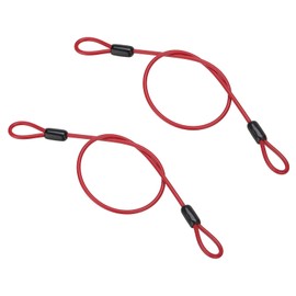PATIKIL 5/32" Dia Vinyl Coated Stainless Steel Cable with Loops, 2 Pcs 2 ft (20") Flexible Wire Rope Security Chain Lanyard Lock for Outdoor Stage Lighting Luggage Lock, Red