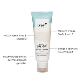 tvey" Foot Cream for Dry Feet with Urea, Aloe Vera & Jojoba Oil - Nourishing Foot Lotion / Foot Cream Moisturises - Foot Care for Soft Feet without Sticky Hands - Made in Germany 75 ml Vegan