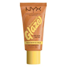 NYX Professional Makeup Buttermelt Glaze Skin Tint, Base de Maquillaje Formulada con Niacinamida, Dura Hasta 12 Horas, Protección Solar FPS30, Tono Almond Butta (Beige Oscuro), 30 ml