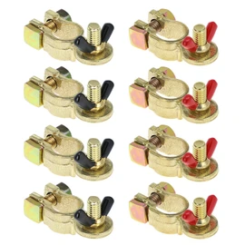 QWORK Brass Marine Grade Battery Terminal Top Post, 4 Pairs Battery Terminal Connectors, Battery Terminal Clamps for Boat Car RV, Fit All Standard Top of Post Batteries, 4 Positive + 4 Negative