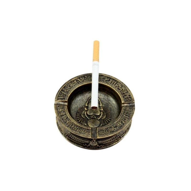 Egyptian Hieroglyphs Ankh Dual Cobra Winged Scarab Ashtray Figurine 4"Diameter