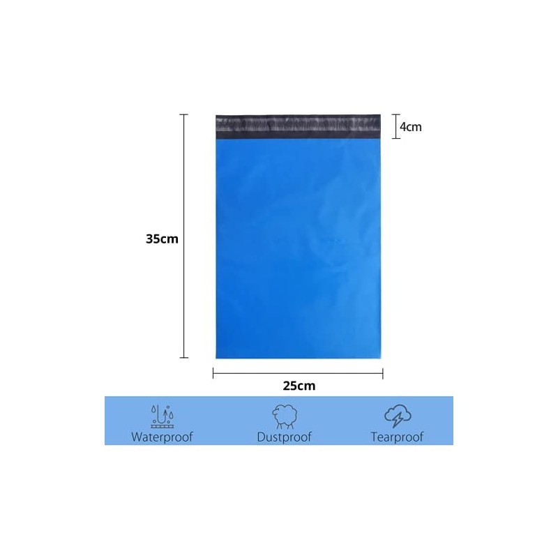 200 Blue Mailing Postal Bags, Self-Seal Closure Packaging Delivery Tamper-Proof