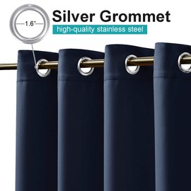 NICETOWN Patio Door Navy Blue Curtains Waterproof 95" Length, 120" Wide, Thermal Insulated Rustproof Ring Top Blackout Sunlight Reducing Outdoor Indoor Window Drapes for Porch, Sold by Individual