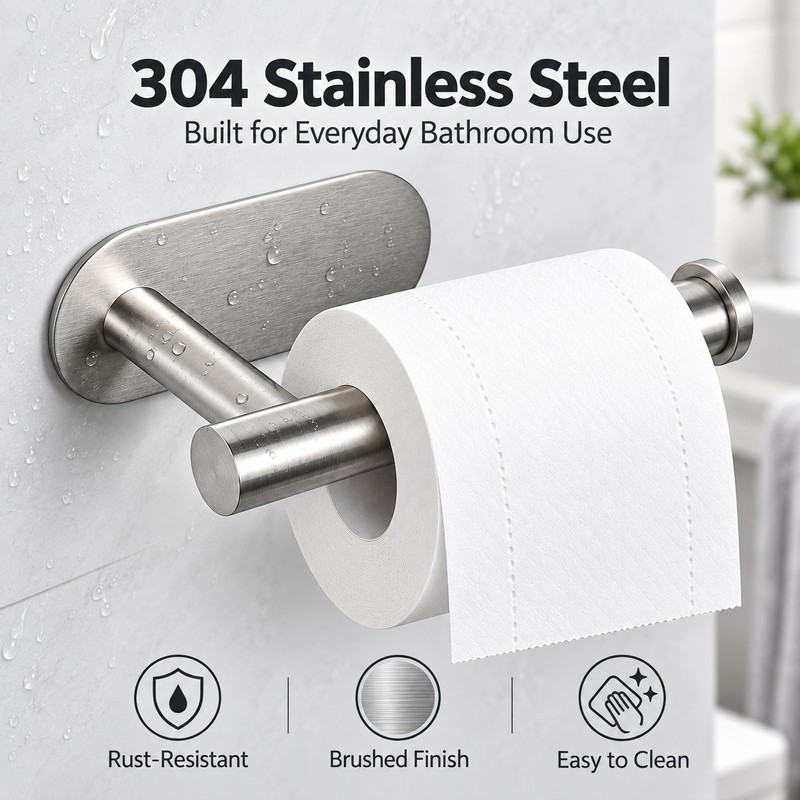 304 Stainless Steel Toilet Paper Holder – Self-Adhesive Wall-Mounted Roll