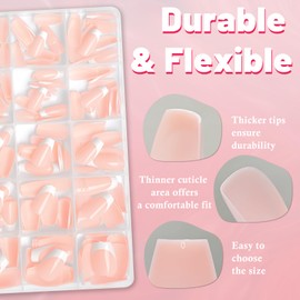AddFavor French Tip Press on Nails - 180pcs Pink Medium Coffin Fake Nails Press ons White French Nail Tips with Adhesive Tabs, 15 Sizes Stick on Nail for Women