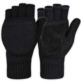 Fingerless Winter Gloves Convertible Wool Mittens for Men & Women - Warm Thermal Knit Flip Top Snow Glove for Cold Weather