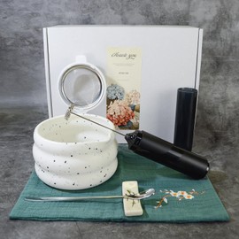 SWRONP Japanese Matcha Set,Matcha Kit Includes Matcha Bowl with spout,Versatile Matcha Whisk,Stainless Steels Scoop,Ceramic Spoon Rest,Sifter and Tea Towel Matcha Whisk Set