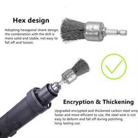 ROZZLOOM Abrasive Wire Pen Brush for Drill - 1/4 Inch Hex Shank 1 Inch Wire Pen Brush - Stainless Steel Crimped Carbon Steel Brush for Rust,Cleaning,Deburring,Removing Paint-2pcs