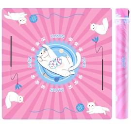 31.5'x31.5' Mahjong Mat for Table, Mahjong Cloth Cover, Mahjong Tablecloth for Poker, Board Games Table Mat, Card Games, Tile Games, Dominoes(Cat Pink)