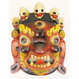 F1080-F724 Hand Crafted Wooden Mask of Hindu God Bhairab Mahakal Wall Hanging Made in Nepal