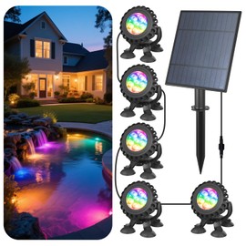 T-SUN Solar Pond Lights, 5-in-1 RGB Underwater Solar Lights, IP68 Waterproof Submersible Light for Pond, Garden, Patio, Fountain, Pool, Waterfall, Outdoor Landscape Lighting