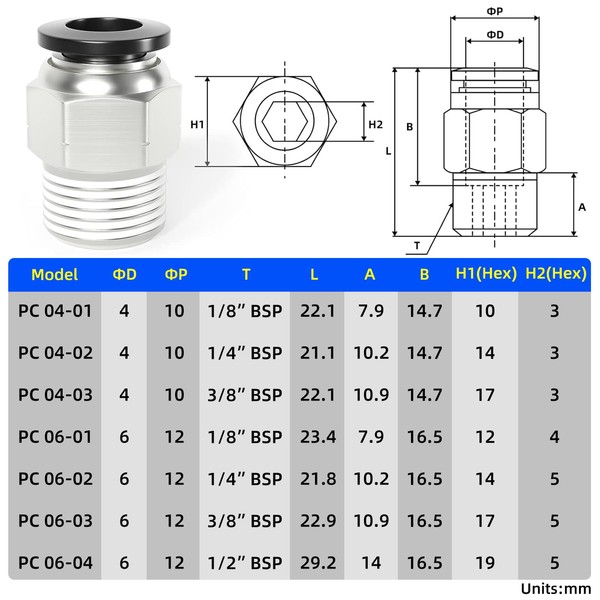 TAILONZ PNEUMATIC Copper Male Thread Straight 4mm OD x 1/8