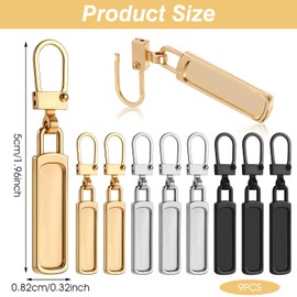 9 Pcs Zipper Pull Replacement, Metal Zipper Pulls Zip Repair Removable Zipper Puller for Clothes Purse Handbags Backpacks Suitcase Luggage