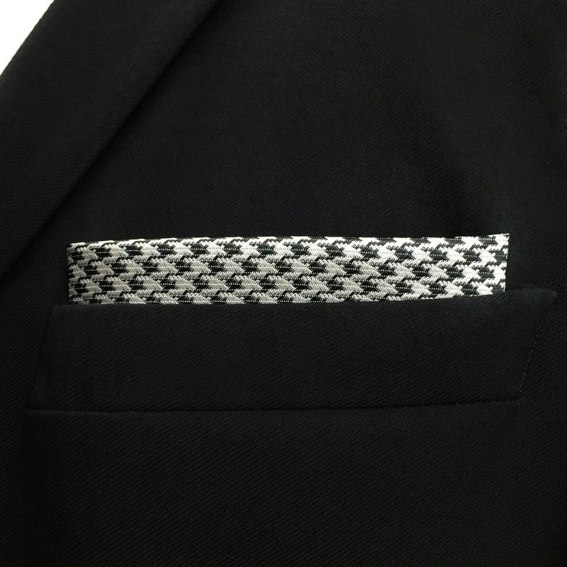 SHLAX&WING Checked Black White Handkerchieves Mens Pocket Square Silk Hanky