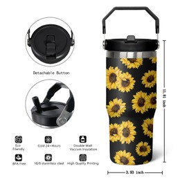Sunflower LeakproofTumbler with Handle Lid and Straw, Sunflower Gifts For Women,30 oz Sunflower Coffee Mugs Cup Stainless Steel Insulated Tumbler leakproof tumbler with straw,Sunflower Decor